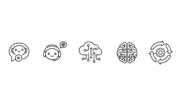 AI customer support chatbot line icons virtual assistant cloud automation outline vector set