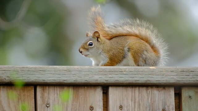 Brown Squirrel on Top of Wooden Fence Nature Wildlife Video