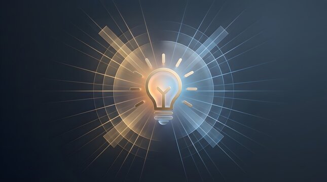 Glowing Light Bulb Icon on Abstract Background Representing Innovation, Creativity, and Technology Solutions.