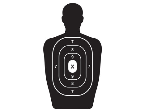 Human silhouette shooting target vector, black and white bullseye target practice, aiming range training illustration, marksmanship sport graphic resource