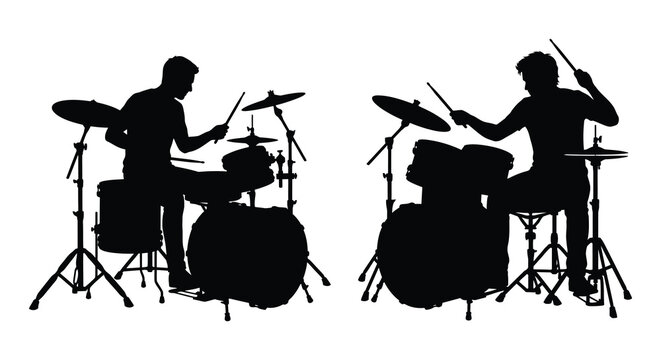 drummers playing drum set silhouette