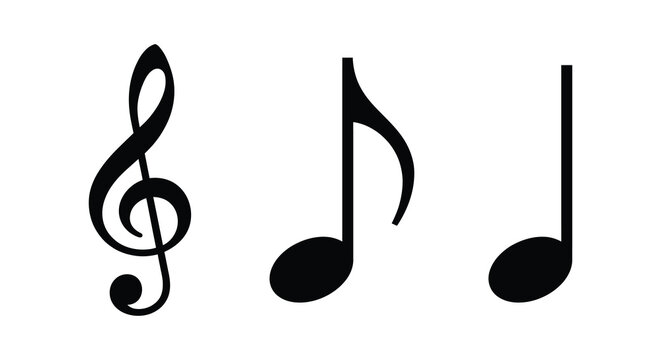 music notes and treble clef in black silhouette