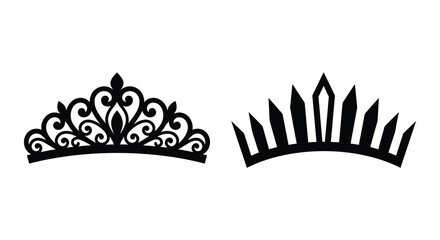 ornate tiara and crown silhouettes on white background silhouette © Mama
