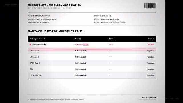 Medical Laboratory Report Showing A Positive Hantavirus Test Result