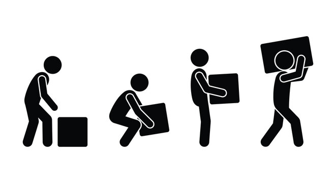 sequence of people lifting boxes silhouette