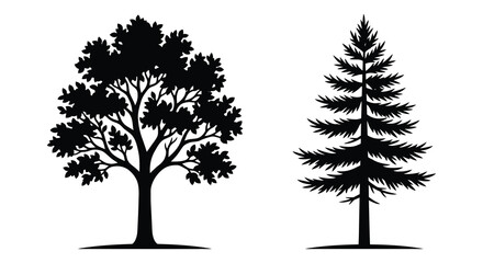 two tree silhouettes side by side on white background silhouette © Mama