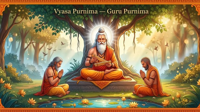 Maharishi Vyasa Forest Ashram &ndash; Vyasa Purnima Spiritual Illustration