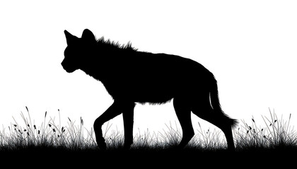 Fototapeta premium Coyote silhouette stands alone in the tall grass during a bright and sunny afternoon in the wild.