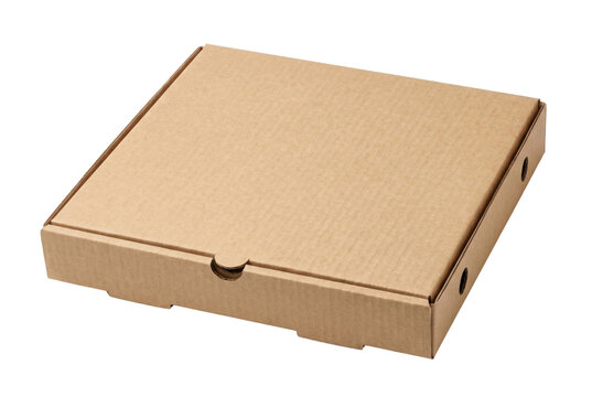 Empty closed brown cardboard pizza box mockup