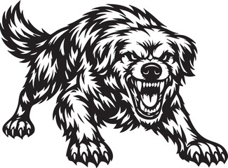 Fototapeta premium Fierce Golden Retriever Attack Silhouette Vector Logo