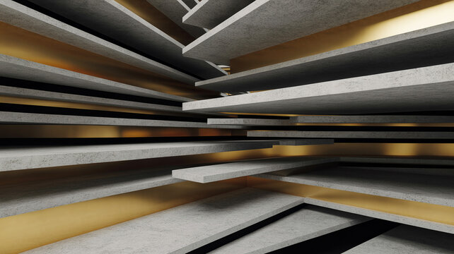 Abstract Brutalist Geometric Composition with Isometric 3D Blocks Red Black and Cream Shapes