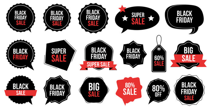 Black Friday sale badges and stickers collection retail promotion graphics