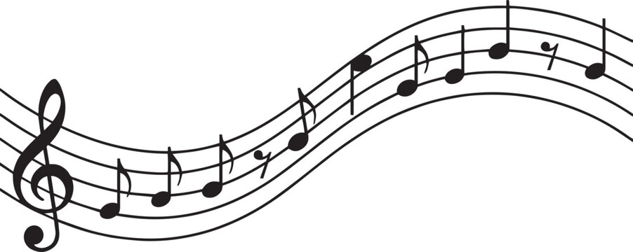 Wavy musical staff with notes and treble clef