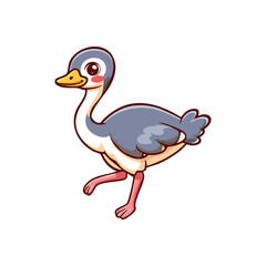Naklejka premium Adorable cartoon baby bird chick illustration walking with a cheerful expression, perfect for children's books, nursery decor, cute animal themes, or playful graphic designs
