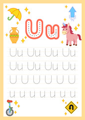 a activity page of letter u handwriting practice for kids © Nur