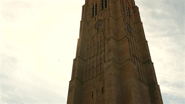 Low angle view of Saint Eloi Church tower in Dunkirk France