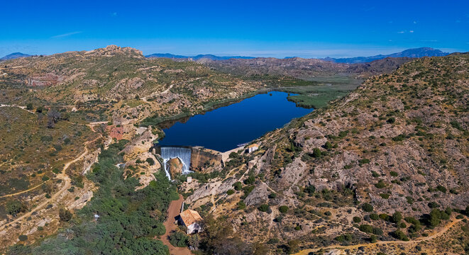 Aerial view of the Elche Reservoir, Alicante province, Valencian Community, Spain