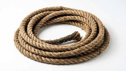 Obraz premium Coiled natural jute rope isolated on white background.