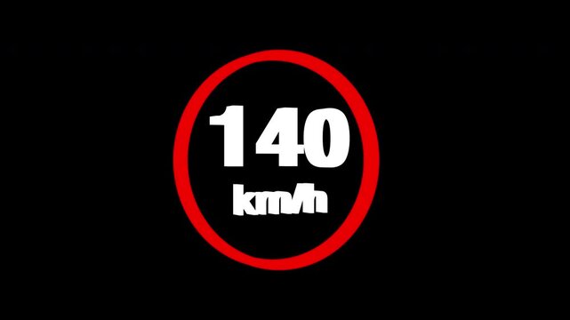 140 kmh speed limit road sign icon animation isolated on transparent background 4K
