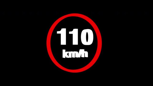 110 kmh speed limit road sign icon animation isolated on transparent background 4K