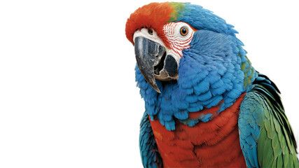 A detailed close up photo of a colorful macaw parrot isolated on transparent background © PixelAura