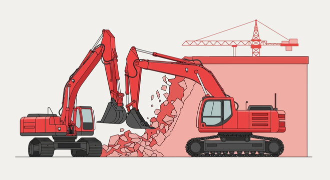 Industrial Construction Site Depicting Heavy Equipment With A Cranes and Structure