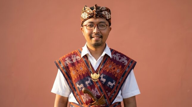 Sabu man from Sumba wearing complete traditional attire