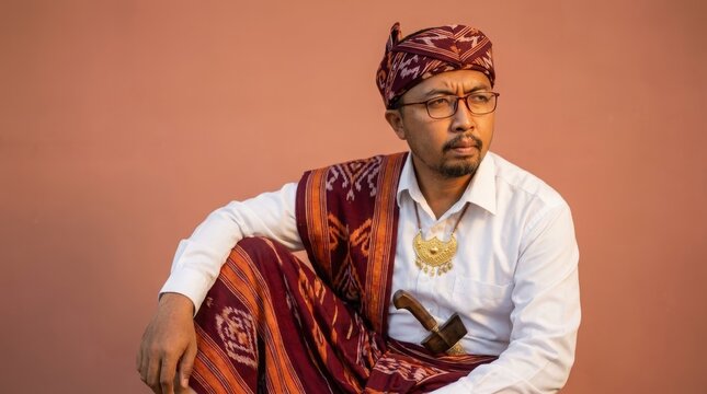 Sabu man from Sumba wearing complete traditional attire
