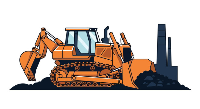 Industrial Machinery: Graphic Illustration of a Bulldozer at a Coal Mining Site