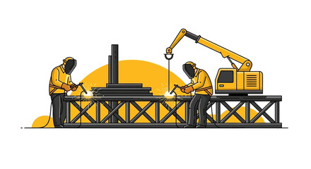 Obraz premium Metal Welding Construction: A Skilled Craft of Workers and Industrial Machinery