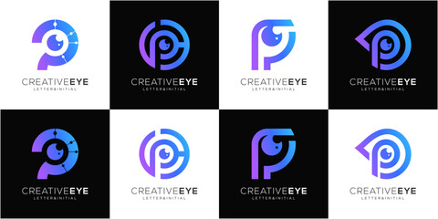Modern letter P initial with Eye and Lens logo design collections. Abstract vision monogram gradient vector icon symbols.   © semoro