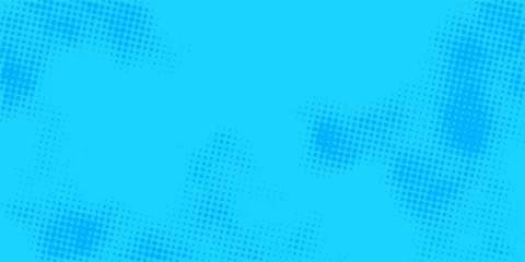 Fotobehang Pop Art Dynamic blue superhero comic backdrop featuring retro halftone rays and pop art dotted patterns for advertising, gaming, and entertainment visuals.  © devi