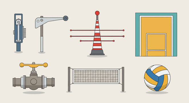 Industrial Valve, Antenna, Volleyball Net and Ball, Parking Meter, Crane