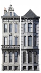 Fototapeta premium Two ornate, historic residential buildings with detailed stonework and tall windows
