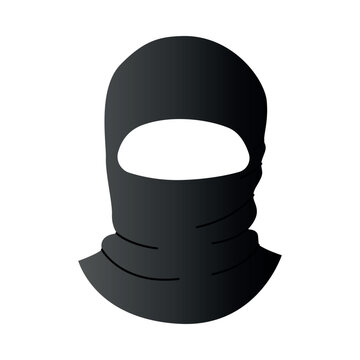 Cartoon vector illustration of a black winter balaclava mask. Isolated protective sports or tactical headwear on white background.