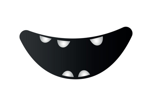 Cartoon vector illustration of a creepy or funny monster smiling mouth with small rare teeth. Halloween character element isolated on white background.