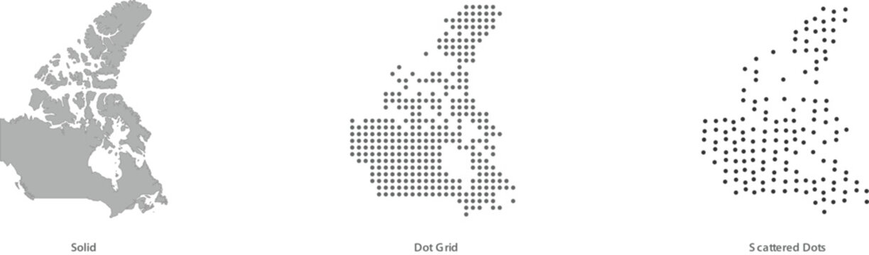 Set of brazil map shapes in solid, dot grid, and scattered dots styles vector illustration