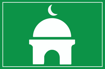 White mosque icon with crescent moon. © RIKARDO