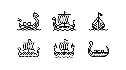 Viking ship icons set, Various boat designs and sailing vessels © logodesign11