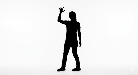 Silhouette of a woman standing and waving hand isolated on white background © Lapak orang bejo