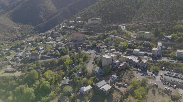 Aerial video of historic Jerome, Arizona, USA on a beautiful autumn afternoon.