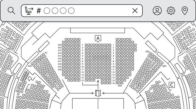 Seating chart of a theater or auditorium with rows and seat numbers, vector illustration