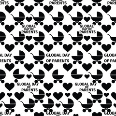 Fototapeta premium Seamless pattern design with baby carriages and heart shapes for parents day event.