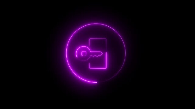 Glowing neon lock animation icon neon glowing privacy security password, safety security privacy password neon circle closed animated sign symbol.