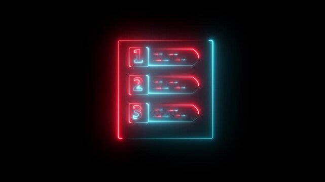 Glowing neon check list animated outline icon. Checklist line icon animation. . document marking, mark icon 4k motion .