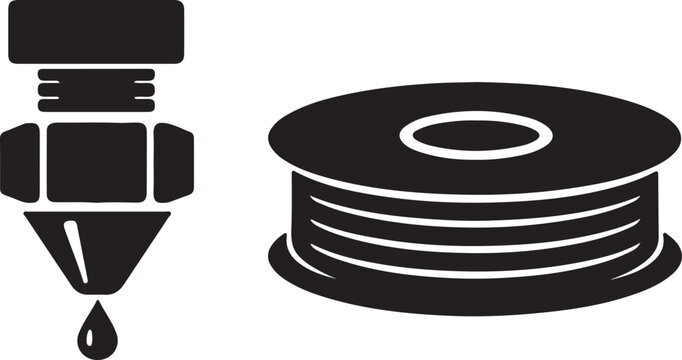 3d printer nozzle and filament spool icon
