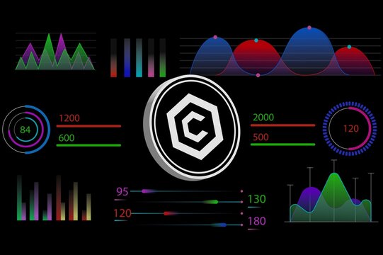 cronos-cro cryptocurrency logos on digital background. 3d illustrations.