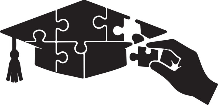 Hand putting together a graduation cap jigsaw puzzle