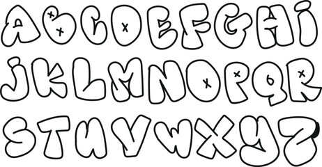 Obraz premium Hand Drawn Bubble Alphabet Font Set in Cartoon Doodle Line Art Style