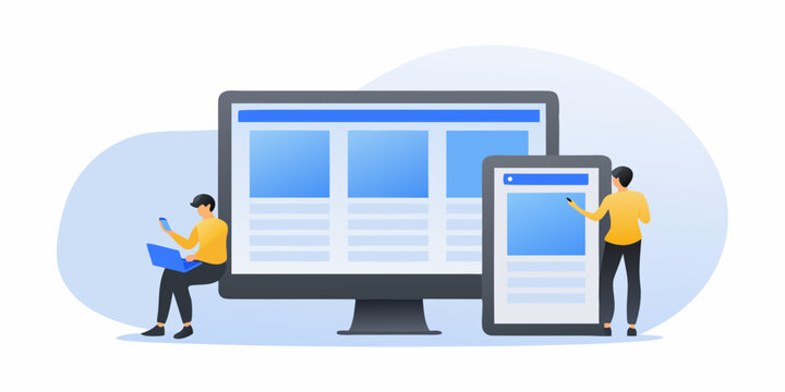 people working on responsive design devices flat illustration